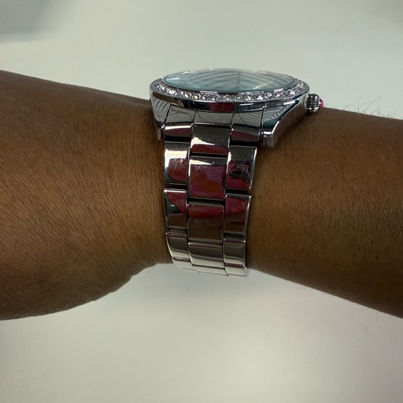 Betsey Johnson Silver Rhinestone Big Face Glam Watch Work Perfectly